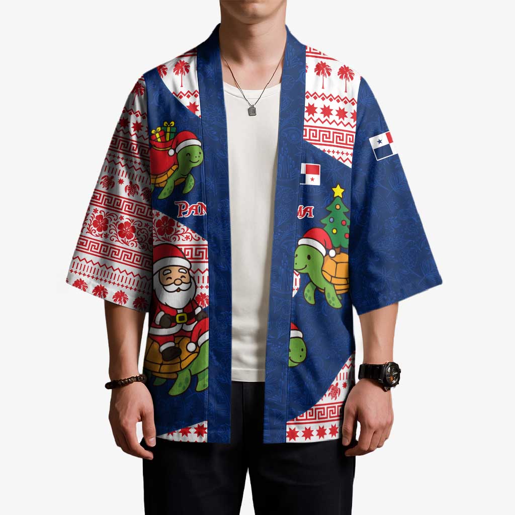 Panama Christmas Kimono with Santa Claus Sea Turtles Holiday Tree and Red Blue Pattern Design - Wonder Print Shop