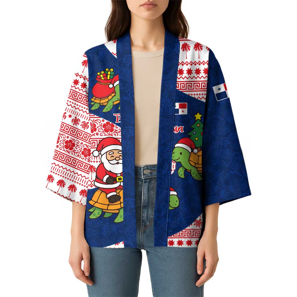 Panama Christmas Kimono with Santa Claus Sea Turtles Holiday Tree and Red Blue Pattern Design - Wonder Print Shop