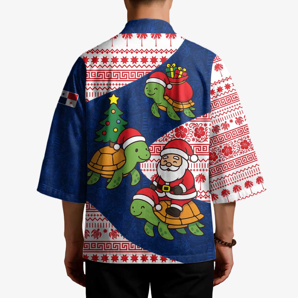 Panama Christmas Kimono with Santa Claus Sea Turtles Holiday Tree and Red Blue Pattern Design - Wonder Print Shop