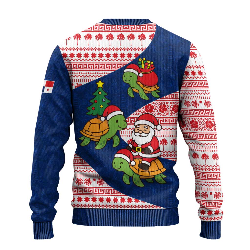 Panama Christmas Ugly Christmas Sweater with Santa Claus Sea Turtles Holiday Tree and Red Blue Pattern Design - Wonder Print Shop