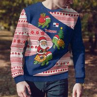 Panama Christmas Ugly Christmas Sweater with Santa Claus Sea Turtles Holiday Tree and Red Blue Pattern Design - Wonder Print Shop