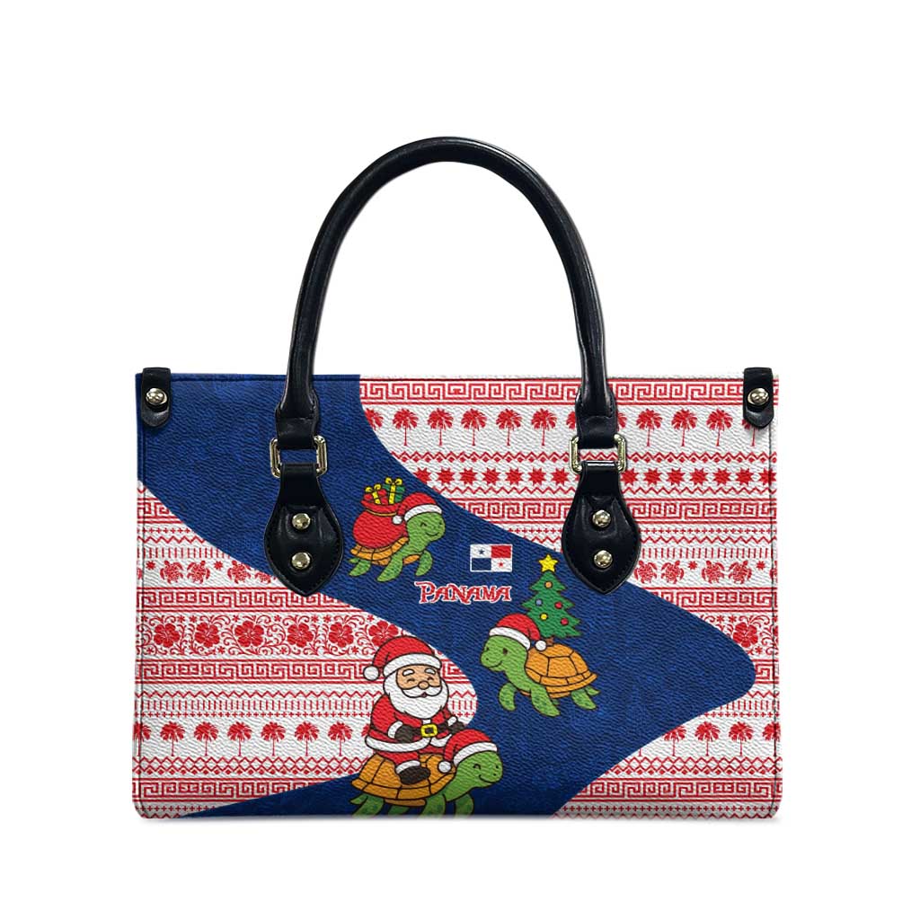 Panama Christmas Leather Bag with Santa Claus Sea Turtles Holiday Tree and Red Blue Pattern Design - Wonder Print Shop