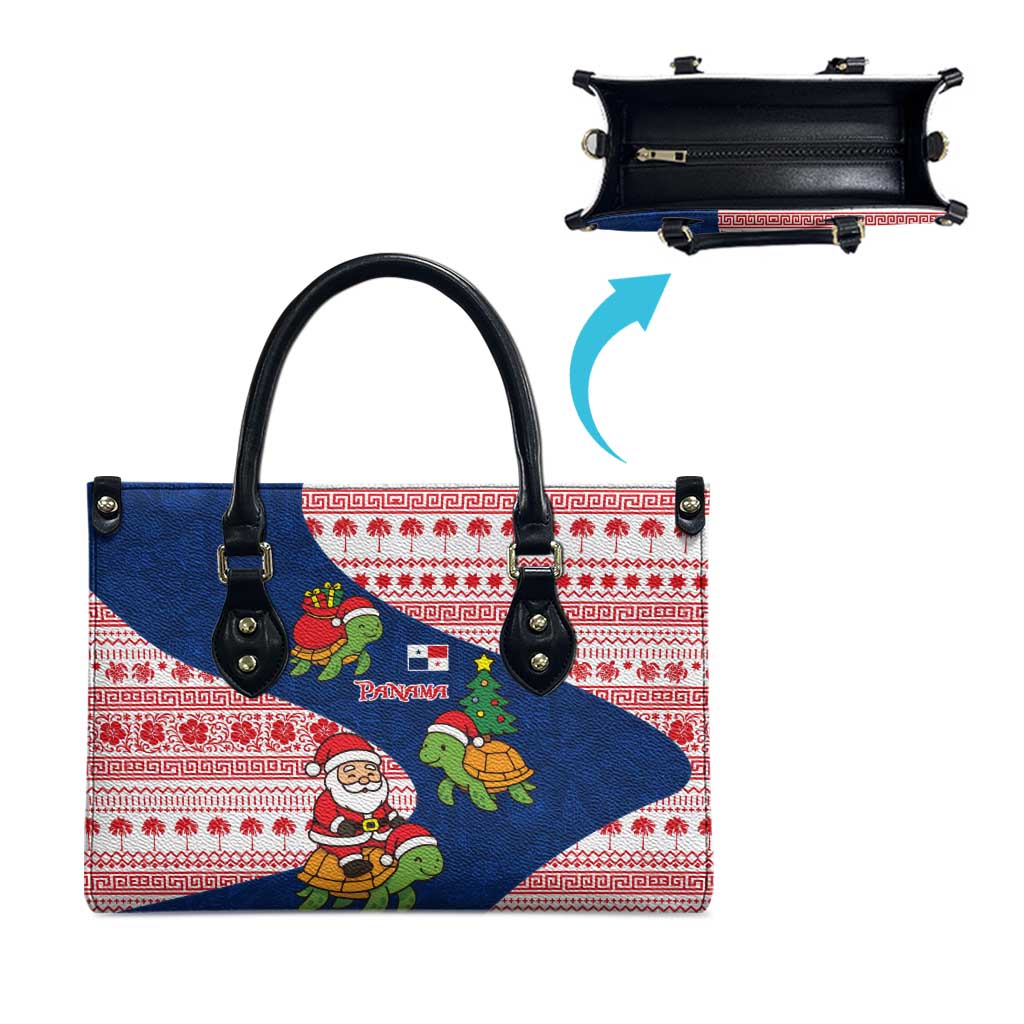 Panama Christmas Leather Bag with Santa Claus Sea Turtles Holiday Tree and Red Blue Pattern Design - Wonder Print Shop