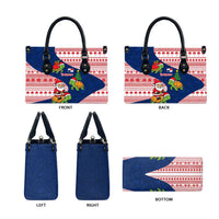 Panama Christmas Leather Bag with Santa Claus Sea Turtles Holiday Tree and Red Blue Pattern Design - Wonder Print Shop
