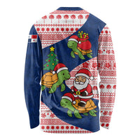 Panama Christmas Long Sleeve Shirt with Santa Claus Sea Turtles Holiday Tree and Red Blue Pattern Design - Wonder Print Shop
