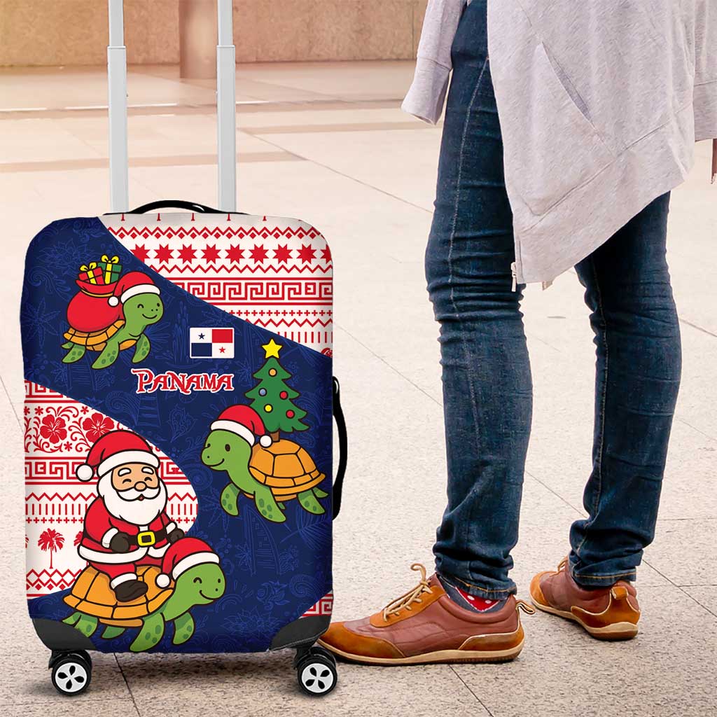 Panama Christmas Luggage Cover with Santa Claus Sea Turtles Holiday Tree and Red Blue Pattern Design - Wonder Print Shop
