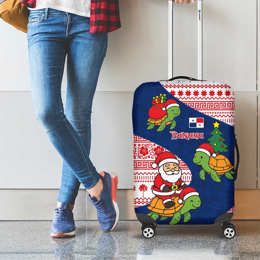 Panama Christmas Luggage Cover with Santa Claus Sea Turtles Holiday Tree and Red Blue Pattern Design - Wonder Print Shop