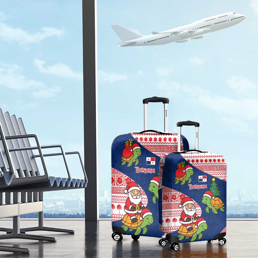 Panama Christmas Luggage Cover with Santa Claus Sea Turtles Holiday Tree and Red Blue Pattern Design - Wonder Print Shop