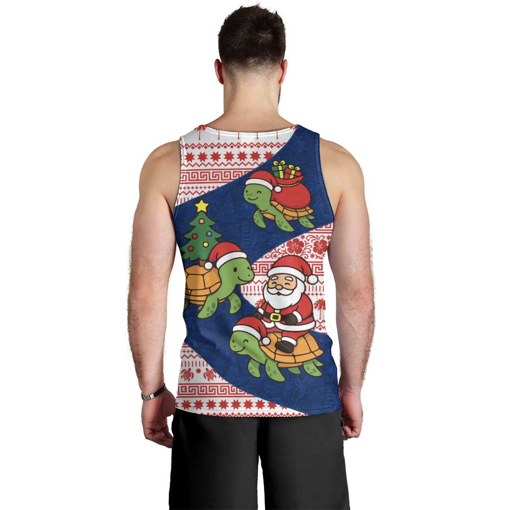 Panama Christmas Men Tank Top with Santa Claus Sea Turtles Holiday Tree and Red Blue Pattern Design - Wonder Print Shop