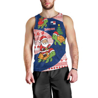 Panama Christmas Men Tank Top with Santa Claus Sea Turtles Holiday Tree and Red Blue Pattern Design - Wonder Print Shop