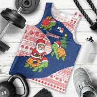 Panama Christmas Men Tank Top with Santa Claus Sea Turtles Holiday Tree and Red Blue Pattern Design - Wonder Print Shop