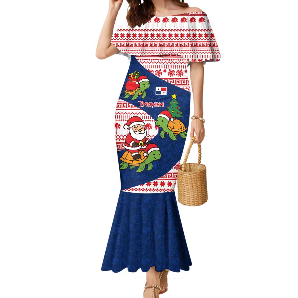 Panama Christmas Mermaid Dress with Santa Claus Sea Turtles Holiday Tree and Red Blue Pattern Design - Wonder Print Shop