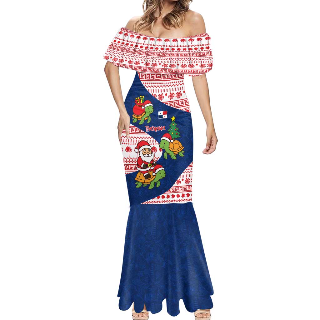 Panama Christmas Mermaid Dress with Santa Claus Sea Turtles Holiday Tree and Red Blue Pattern Design - Wonder Print Shop