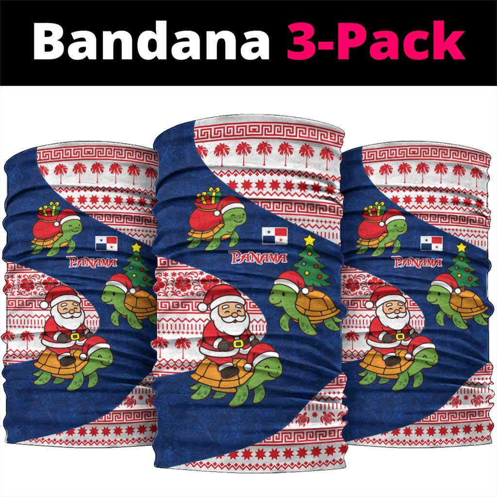 Panama Christmas Neck Gaiter with Santa Claus Sea Turtles Holiday Tree and Red Blue Pattern Design - Wonder Print Shop