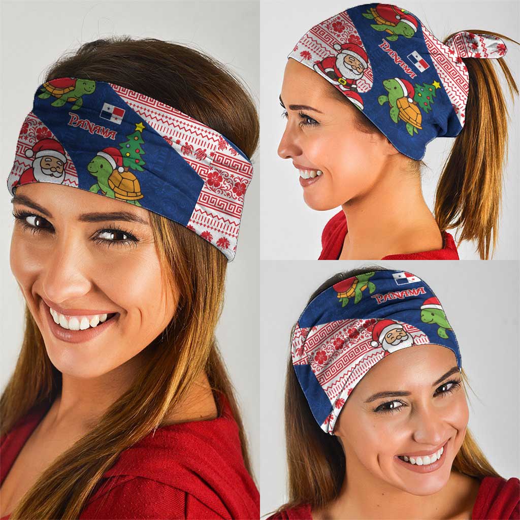 Panama Christmas Neck Gaiter with Santa Claus Sea Turtles Holiday Tree and Red Blue Pattern Design - Wonder Print Shop