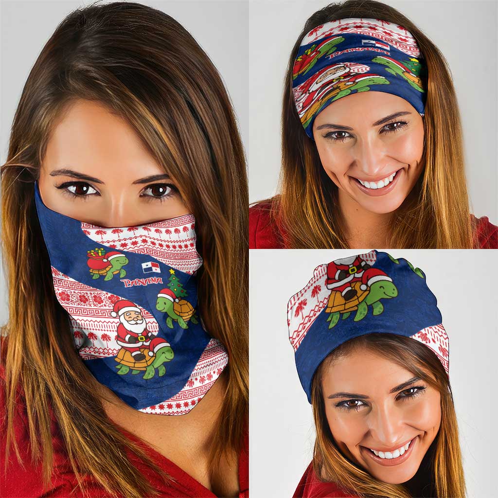 Panama Christmas Neck Gaiter with Santa Claus Sea Turtles Holiday Tree and Red Blue Pattern Design - Wonder Print Shop