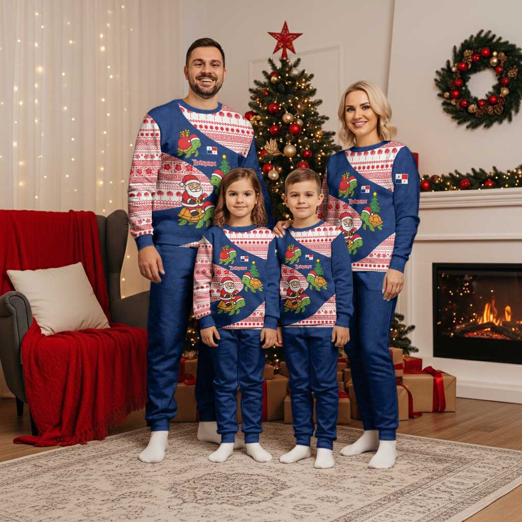 Panama Christmas Pajama Set with Santa Claus Sea Turtles Holiday Tree and Red Blue Pattern Design - Wonder Print Shop
