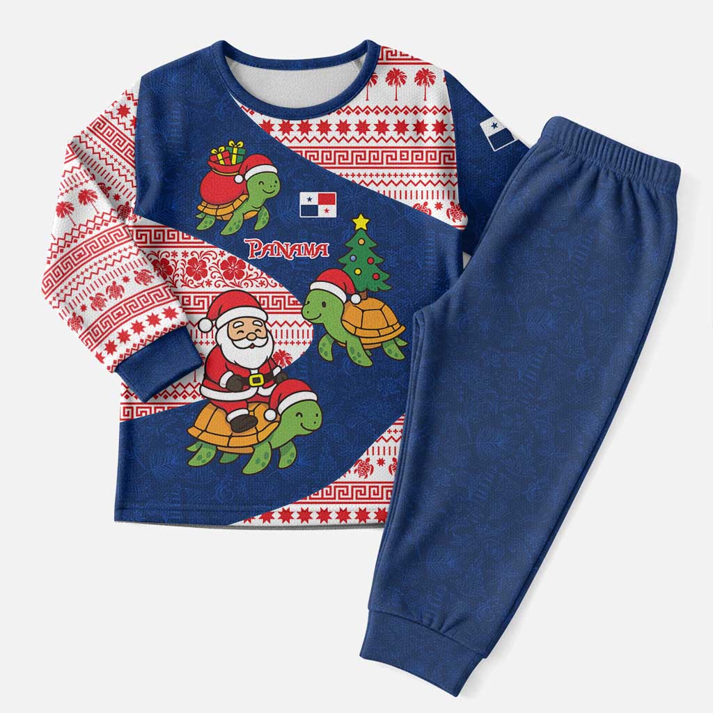 Panama Christmas Pajama Set with Santa Claus Sea Turtles Holiday Tree and Red Blue Pattern Design - Wonder Print Shop