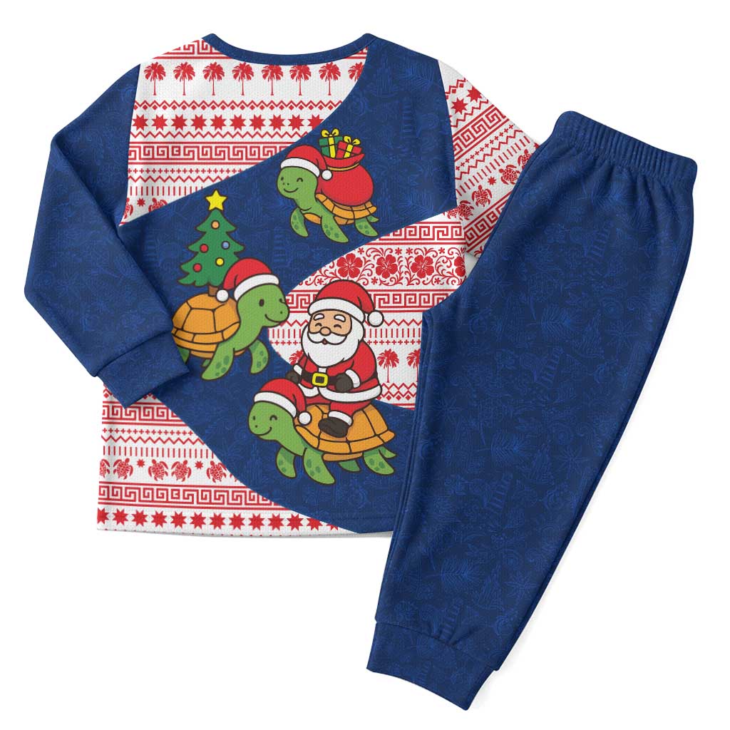 Panama Christmas Pajama Set with Santa Claus Sea Turtles Holiday Tree and Red Blue Pattern Design - Wonder Print Shop