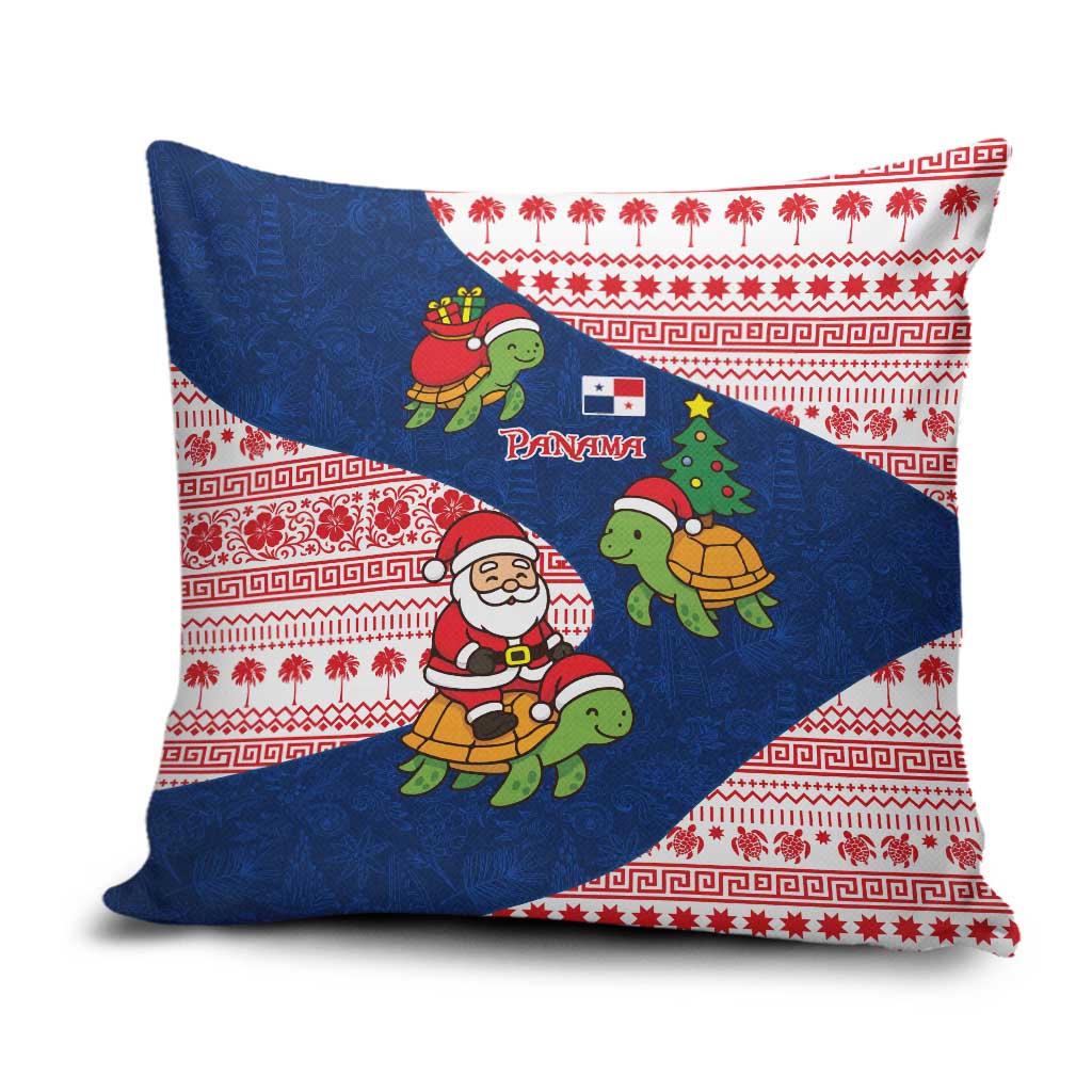 Panama Christmas Pillow Cover with Santa Claus Sea Turtles Holiday Tree and Red Blue Pattern Design - Wonder Print Shop