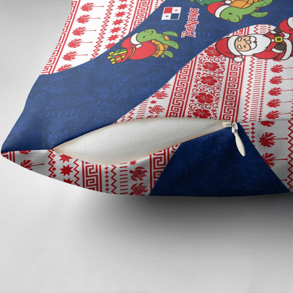 Panama Christmas Pillow Cover with Santa Claus Sea Turtles Holiday Tree and Red Blue Pattern Design - Wonder Print Shop