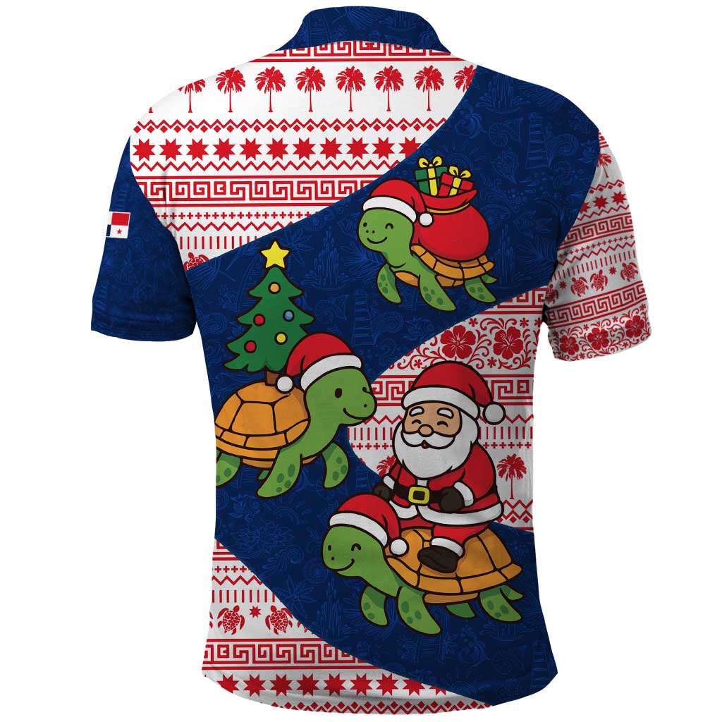 Panama Christmas Polo Shirt with Santa Claus Sea Turtles Holiday Tree and Red Blue Pattern Design - Wonder Print Shop