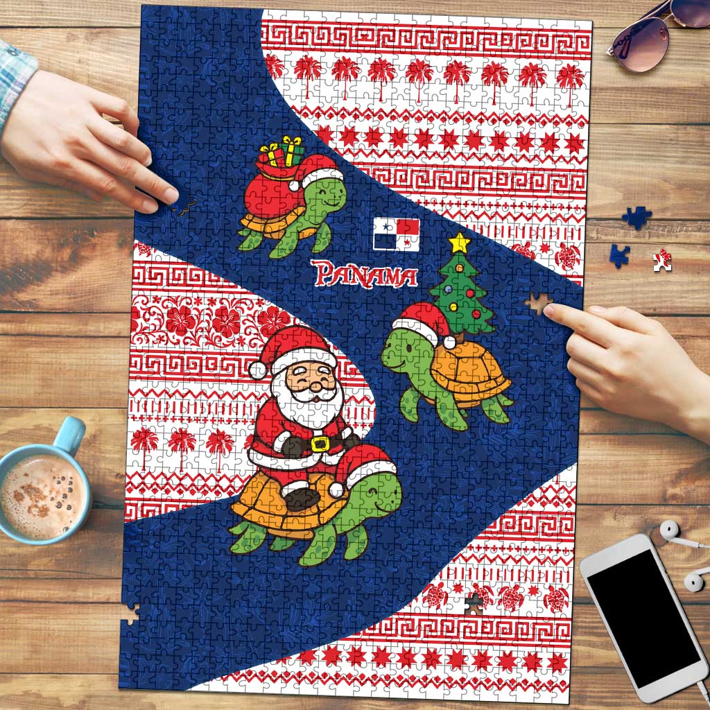 Panama Christmas Puzzle with Santa Claus Sea Turtles Holiday Tree and Red Blue Pattern Design - Wonder Print Shop
