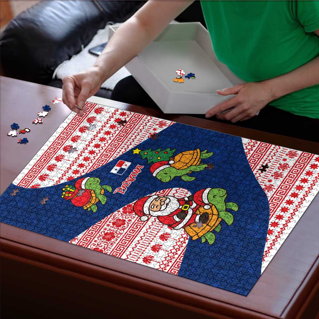 Panama Christmas Puzzle with Santa Claus Sea Turtles Holiday Tree and Red Blue Pattern Design - Wonder Print Shop