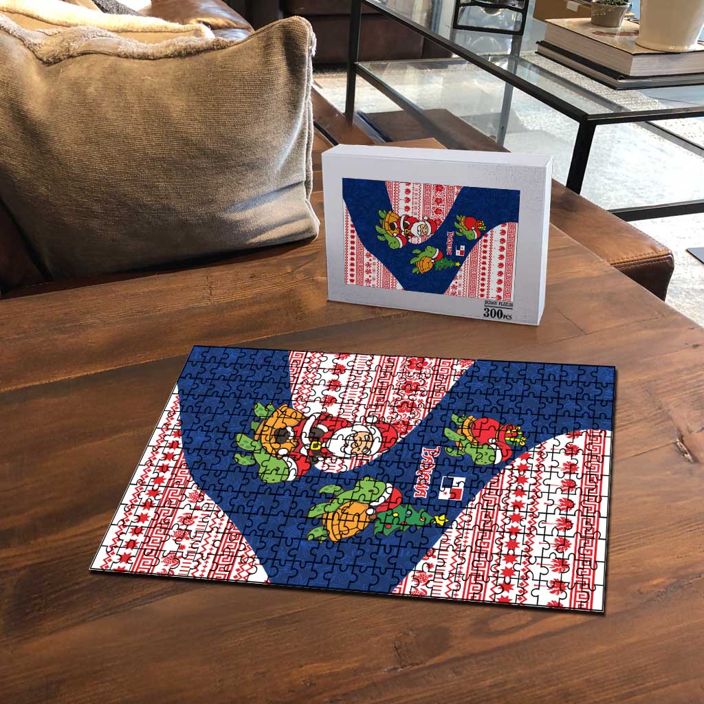 Panama Christmas Puzzle with Santa Claus Sea Turtles Holiday Tree and Red Blue Pattern Design - Wonder Print Shop
