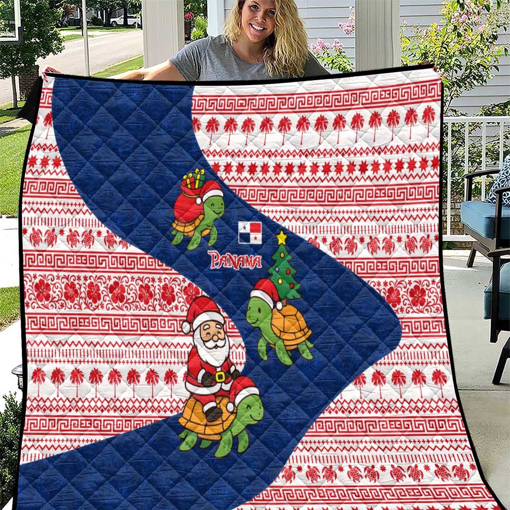 Panama Christmas Quilt with Santa Claus Sea Turtles Holiday Tree and Red Blue Pattern Design - Wonder Print Shop
