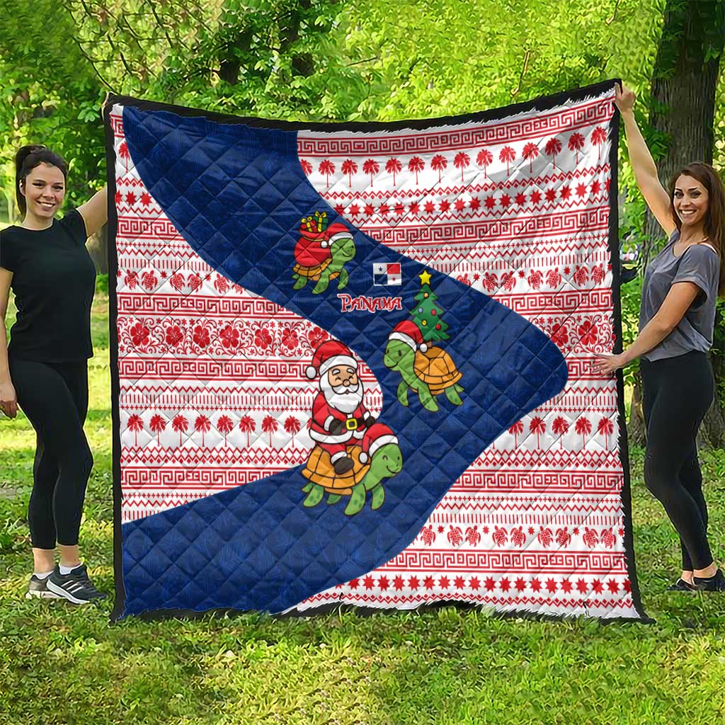 Panama Christmas Quilt with Santa Claus Sea Turtles Holiday Tree and Red Blue Pattern Design - Wonder Print Shop