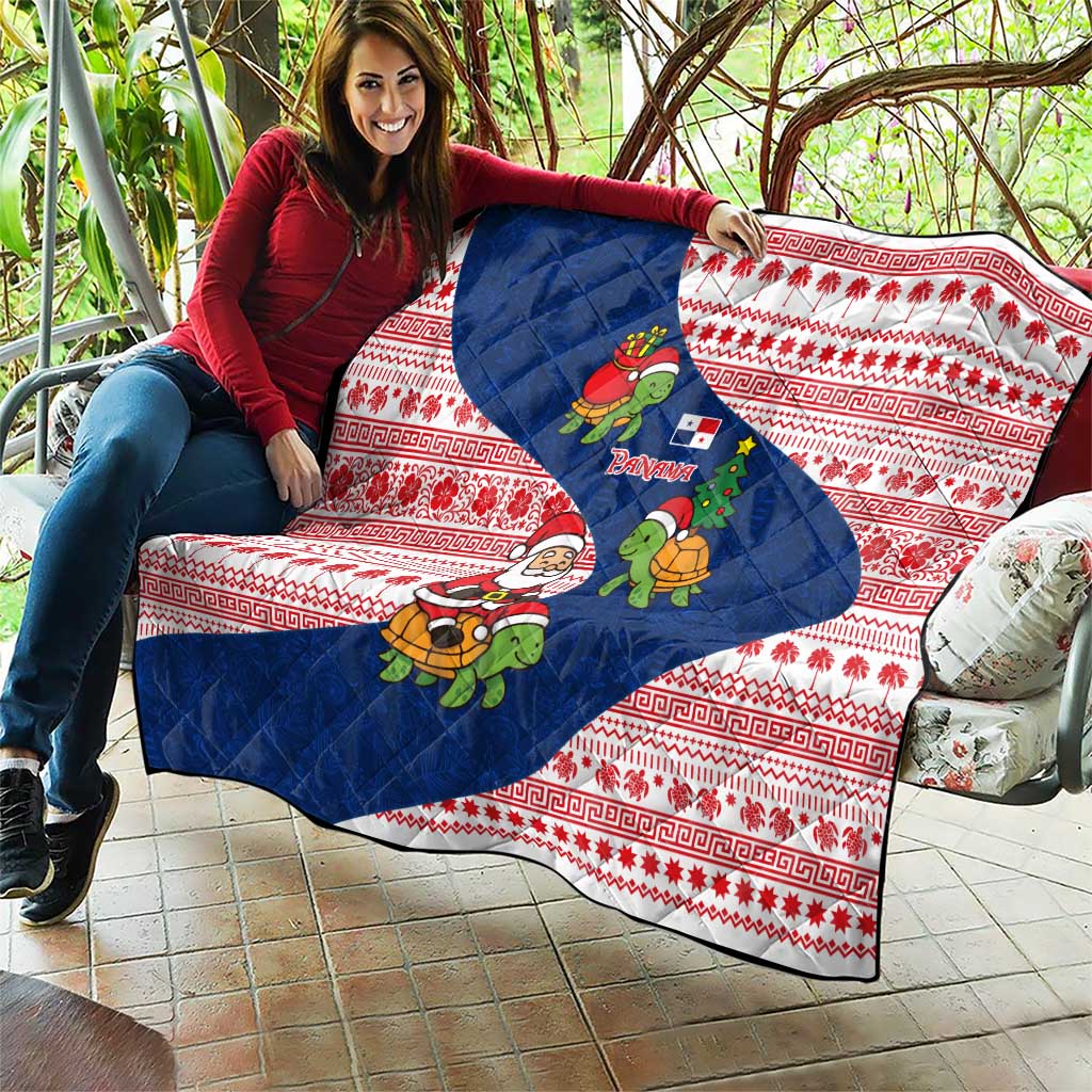 Panama Christmas Quilt with Santa Claus Sea Turtles Holiday Tree and Red Blue Pattern Design - Wonder Print Shop