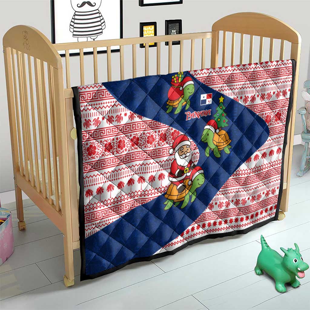 Panama Christmas Quilt with Santa Claus Sea Turtles Holiday Tree and Red Blue Pattern Design - Wonder Print Shop