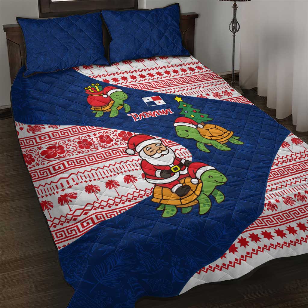 Panama Christmas Quilt Bed Set with Santa Claus Sea Turtles Holiday Tree and Red Blue Pattern Design - Wonder Print Shop