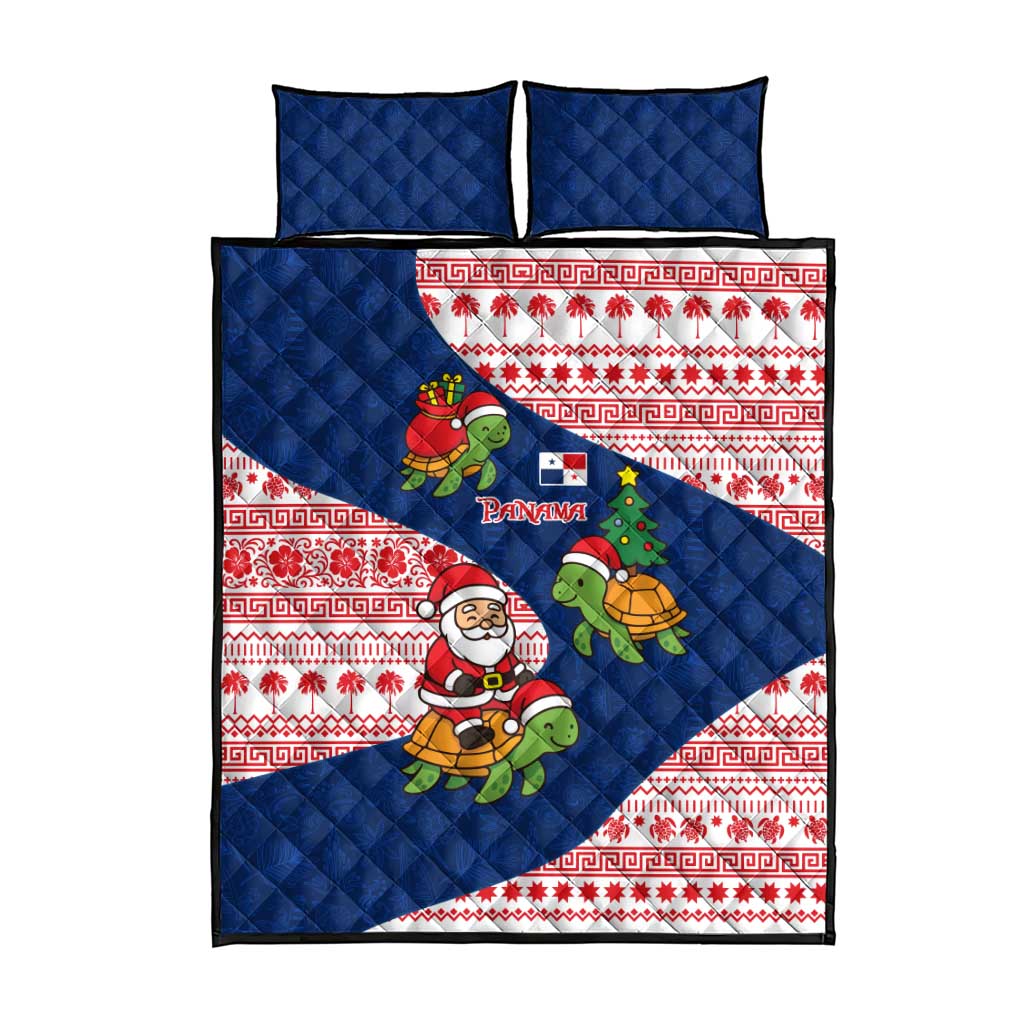 Panama Christmas Quilt Bed Set with Santa Claus Sea Turtles Holiday Tree and Red Blue Pattern Design - Wonder Print Shop
