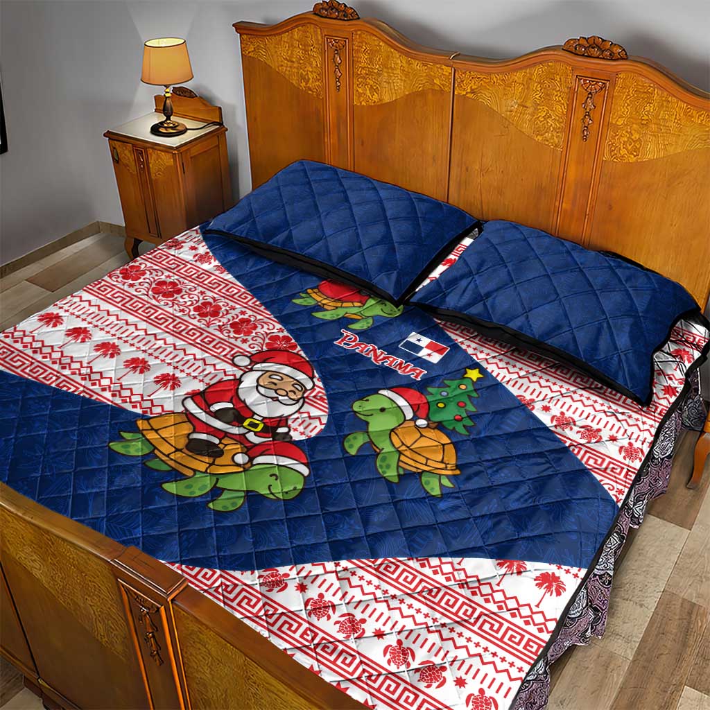 Panama Christmas Quilt Bed Set with Santa Claus Sea Turtles Holiday Tree and Red Blue Pattern Design - Wonder Print Shop