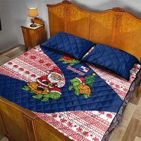 Panama Christmas Quilt Bed Set with Santa Claus Sea Turtles Holiday Tree and Red Blue Pattern Design - Wonder Print Shop