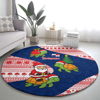 Panama Christmas Round Carpet with Santa Claus Sea Turtles Holiday Tree and Red Blue Pattern Design - Wonder Print Shop