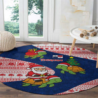 Panama Christmas Round Carpet with Santa Claus Sea Turtles Holiday Tree and Red Blue Pattern Design - Wonder Print Shop