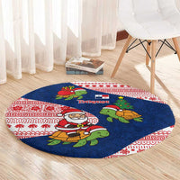 Panama Christmas Round Carpet with Santa Claus Sea Turtles Holiday Tree and Red Blue Pattern Design - Wonder Print Shop