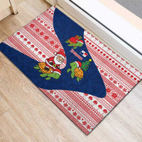 Panama Christmas Rubber Doormat with Santa Claus Sea Turtles Holiday Tree and Red Blue Pattern Design - Wonder Print Shop