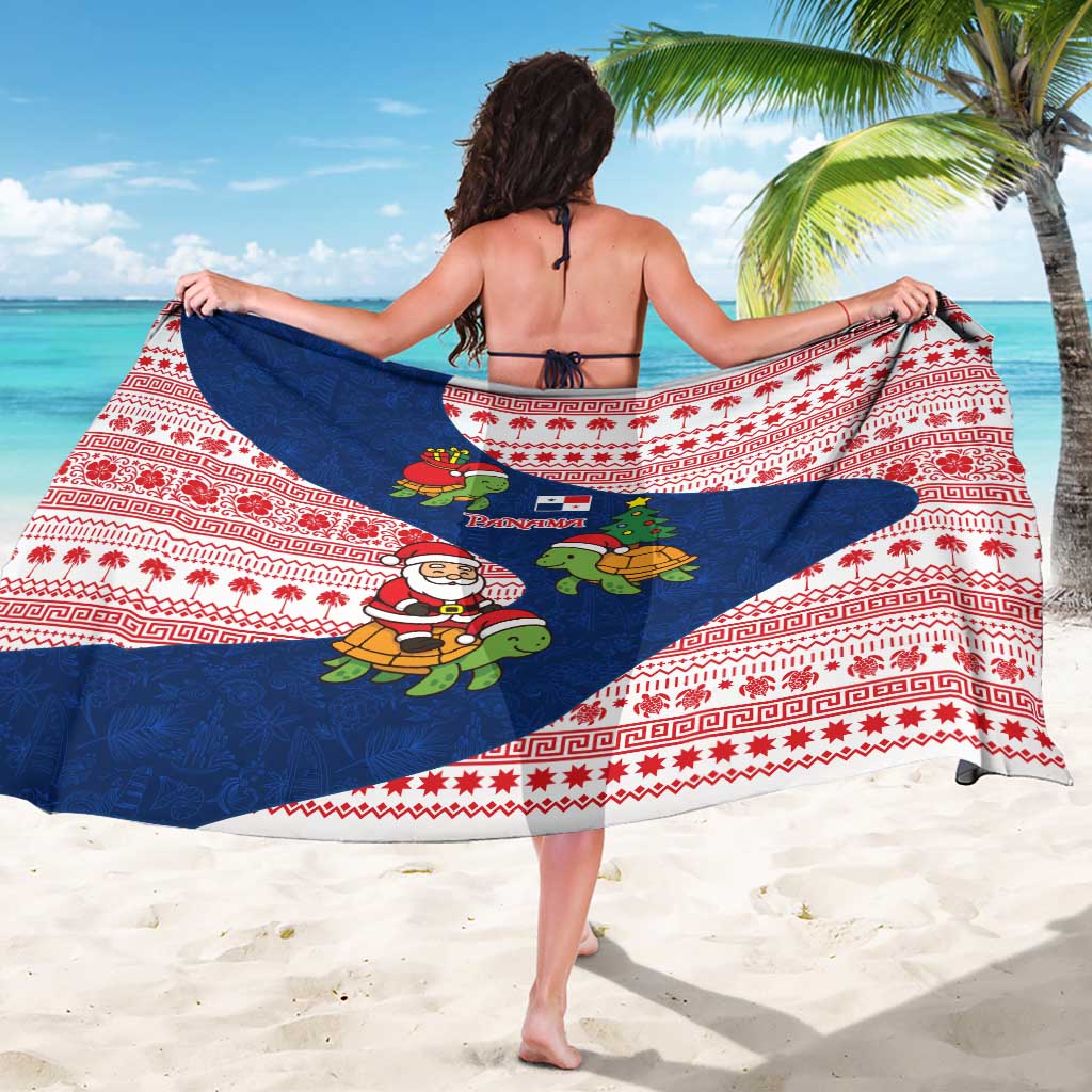 Panama Christmas Sarong with Santa Claus Sea Turtles Holiday Tree and Red Blue Pattern Design - Wonder Print Shop