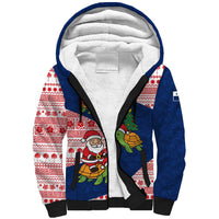 Panama Christmas Sherpa Hoodie with Santa Claus Sea Turtles Holiday Tree and Red Blue Pattern Design - Wonder Print Shop