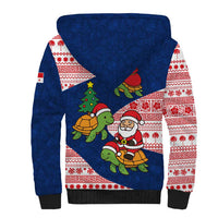 Panama Christmas Sherpa Hoodie with Santa Claus Sea Turtles Holiday Tree and Red Blue Pattern Design - Wonder Print Shop