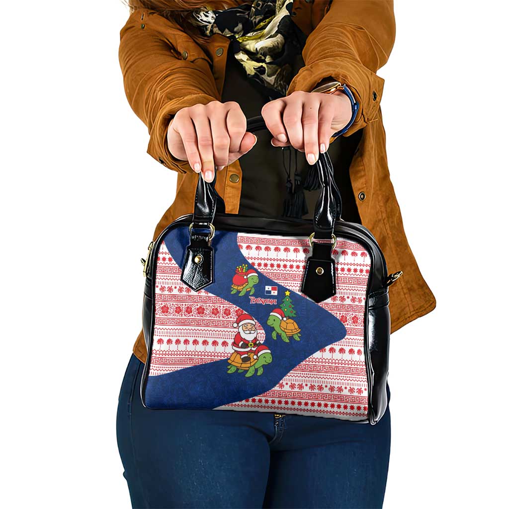 Panama Christmas Shoulder Handbag with Santa Claus Sea Turtles Holiday Tree and Red Blue Pattern Design - Wonder Print Shop