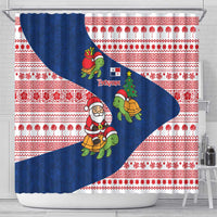 Panama Christmas Shower Curtain with Santa Claus Sea Turtles Holiday Tree and Red Blue Pattern Design - Wonder Print Shop