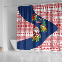 Panama Christmas Shower Curtain with Santa Claus Sea Turtles Holiday Tree and Red Blue Pattern Design - Wonder Print Shop