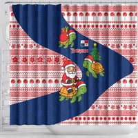 Panama Christmas Shower Curtain with Santa Claus Sea Turtles Holiday Tree and Red Blue Pattern Design - Wonder Print Shop