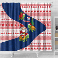 Panama Christmas Shower Curtain with Santa Claus Sea Turtles Holiday Tree and Red Blue Pattern Design - Wonder Print Shop