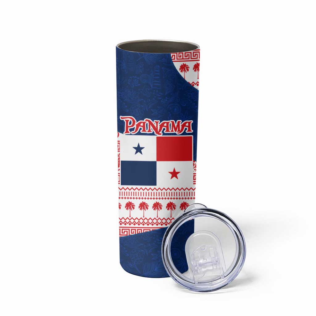 Panama Christmas Skinny Tumbler with Santa Claus Sea Turtles Holiday Tree and Red Blue Pattern Design - Wonder Print Shop